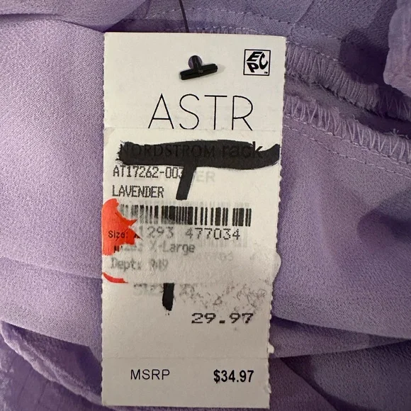 ASTR The Label Purple Textured V-Neck Puff Sleeve Top XL - Picture 9 of 11